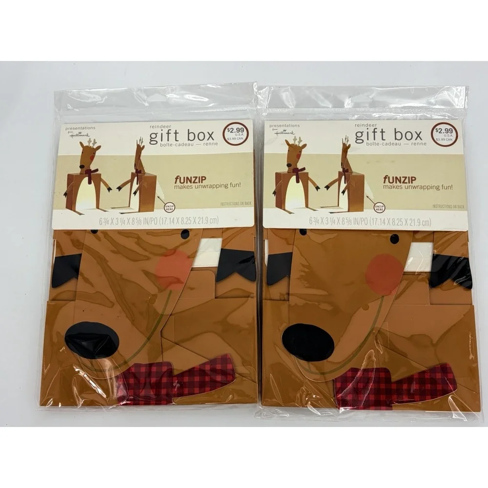 New Hallmark Reindeer Gift Boxes Funzip Deadstock Christmas Wrapping Box Pair